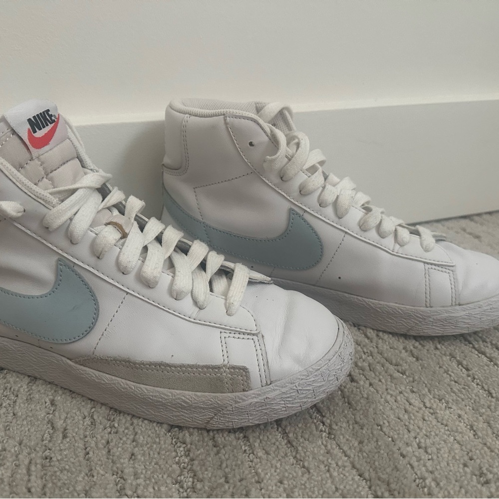 Nike White and Blue High-Top Sneakers